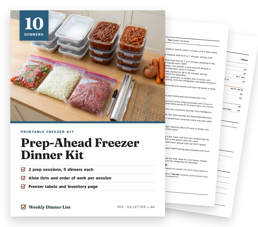 Prep-Ahead Freezer Dinner Kit cover with real pages behind it