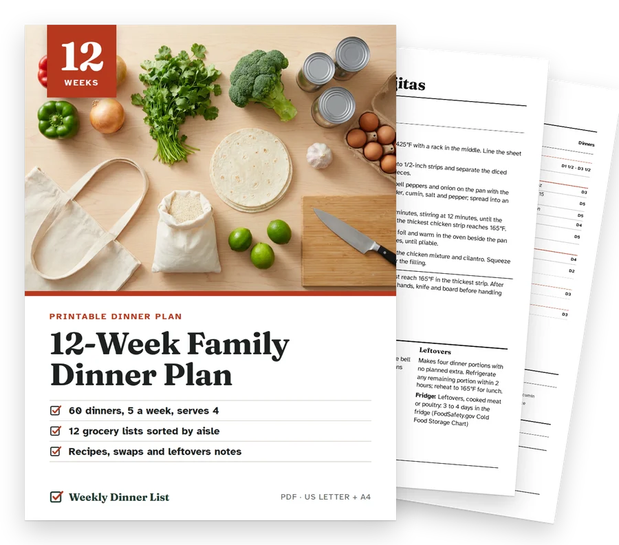 12-Week Family Dinner Plan cover with real pages behind it
