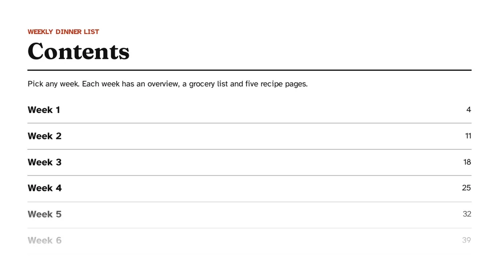 Contents: pick any week, the pages follow